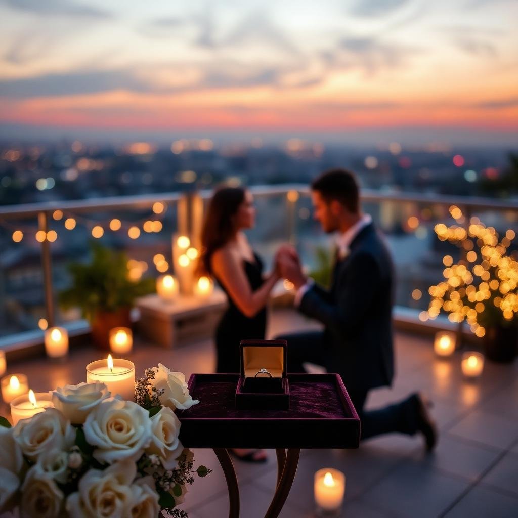Romantic proposal setup with flowers and candlelight in Kerala